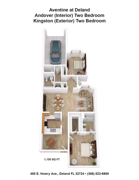 Floor plan for 2 beds, 2 baths, 1150 sqft